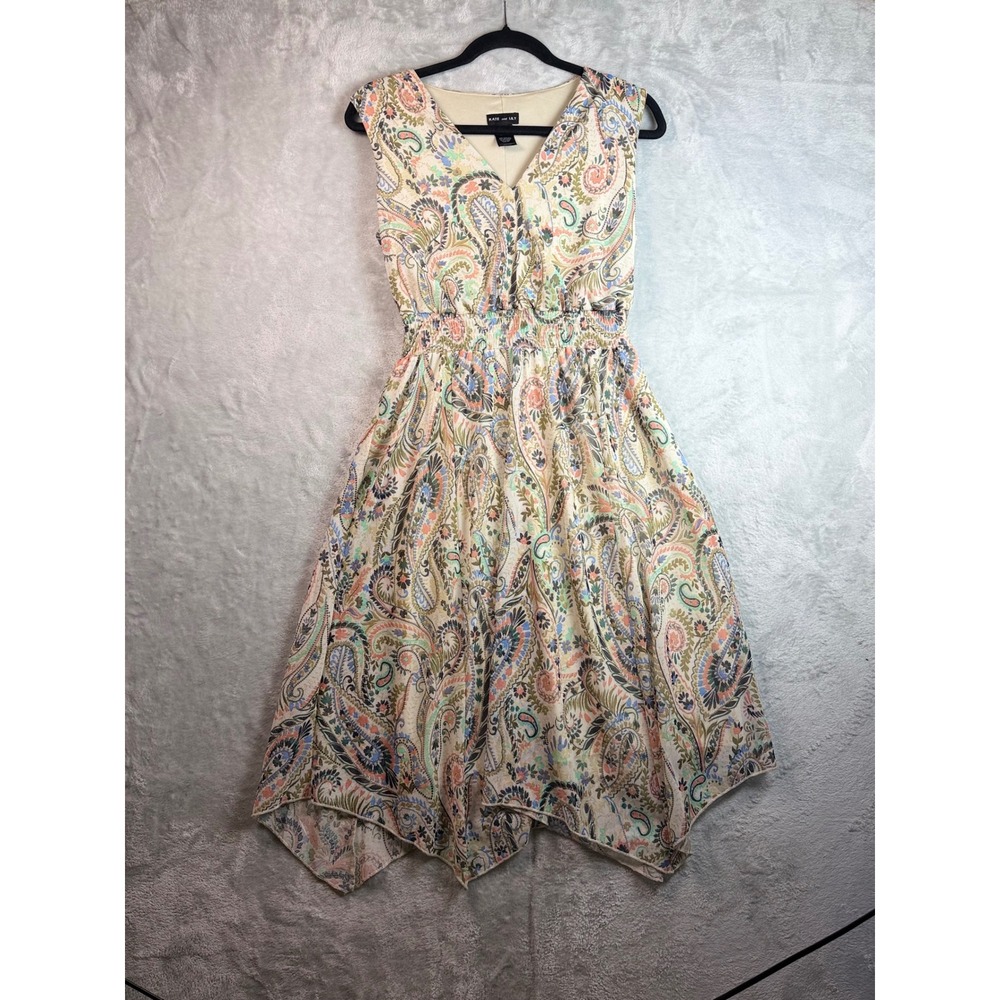 KATE AND LILY Paisley‎ Dress Women 6 Cream Fairycore Mystical Boho Midi